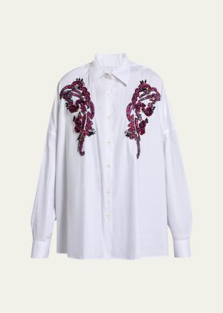 Dries Van Noten Embroidered Cotton Poplin Oversized Shirt
