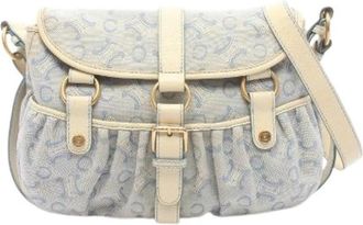 Celine Pre-owned Macadam Canvas Leren Schoudertas - Dames - Vintage Schoudertas - Blauw - ONE Size - Leer - Vintage