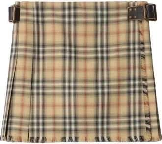 Burberry Geruite Mini Kilt van Wol - Dames - Korte rokken - Beige - XS - Wol - Rokken