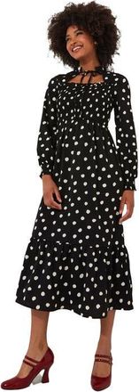 Joe Browns Long Sleeve Smocked Midi Dress in Scattered Dot at Nordstrom, Size 18