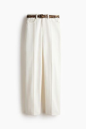 H&M Belted Straight High Jeans in White at Nordstrom, Size 10