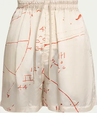 Rick Owens Math Print Satin Drawstring Shorts