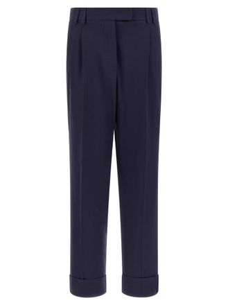 Alberto Biani Dark Blue Straight Pleated Pants