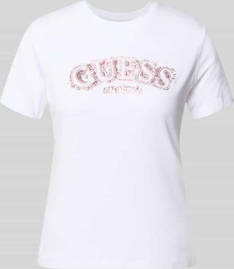 Guess T-Shirt aus Viskose-Elasthan-Mix mit Logo in Weiss, Gr&ouml;&szlig;e XL