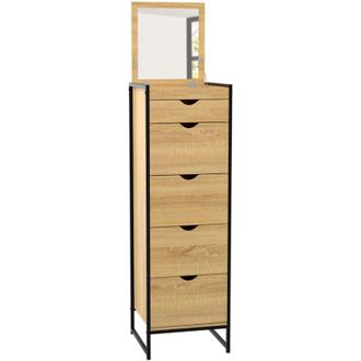 IDMarket Detroit C&oacute;moda 5 cajones + 1 espejo 40 cm mueble recibidor de dise&ntilde;o industrial