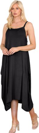 Janisramone Hamishkane Womens Midi Dress, Sleeveless Cami Strappy Italian Lagenlook Tunic Dress, Plain Scoop Neck Stretchy Long Parachute Summer Dresses for Women