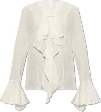 Givenchy Blouse in 4G Zijde met Ruffles - Dames - Blouses - Wit - S - Overhemden