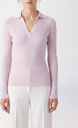 Max Mara Polo in maglia in seta e cashmere a coste con scollo a V e vestibilit&agrave; slim