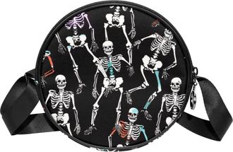 Generic Circle Crossbody Bag for Women, Skeleton Small Sling Bag Daypack with Zipper Adjustable Shoulder Straps Casual Ladies Girls Round Purse