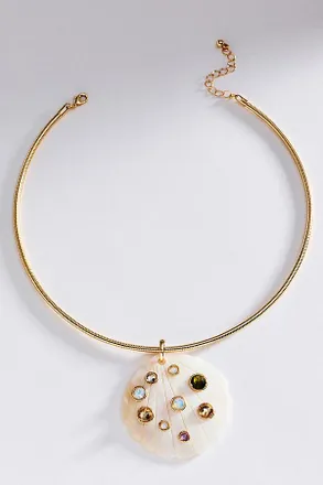 Anthropologie Embellished Shell Pendant Collar Necklace