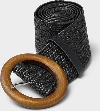 Simons Womens Wooden buckle braided faux-straw wide belt