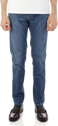 Incotex Medium Blue Straight-Leg Textured Jeans