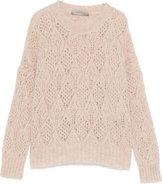 D.exterior Beige Open-Knit Sweater With Diamond Pattern