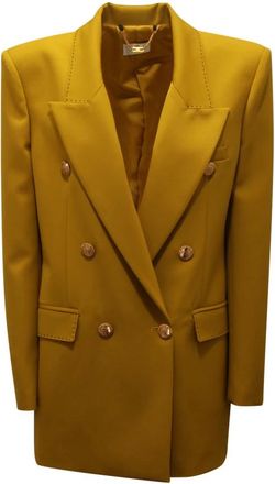 Elisabetta Franchi Gi-128-51E2 Double-Breasted Jacket - Dames - Blazers - Geel - L - Wol - Jassen