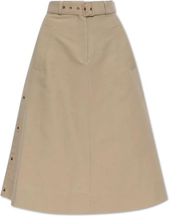 Moncler Rok met een tailleband - Dames - Midirokken - Beige - XS - Katoen - Rokken