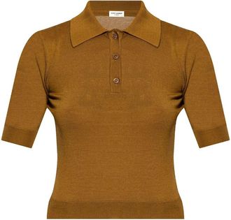 Saint Laurent Cassandre-embroidery polo top - women - Wool - M - Brown