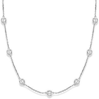 Allurez Natural Diamond Station Necklace Bezel-Set 14k in White Gold at Nordstrom, Size 18