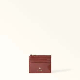 Furla Camelia Card Case S Marsala Red Varnished Ares Textured Leather Woman