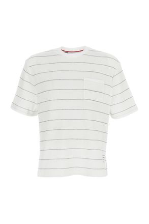 Thom Browne SHORT SLEEVE TEE IN TEXTURED STRIPE WAFFLE