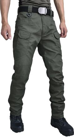 Generic Tactical Cargo Trousers for Men UK Straight Leg Slim Fit Work Pants Lightweigh Elastic Waist Combat Trousers with Multiple Pockets Camping Outdoor Wor
