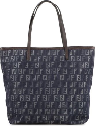 Fendi Navy Canvas Leather Handbag Tote Bag (Pre-Owned)