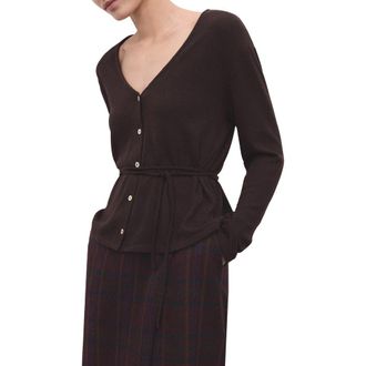 Mango Belted V-Neck Cardigan in Brown at Nordstrom Rack, Size X-Small