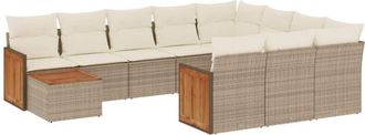 vidaXL Set De Sof&aacute;s De Jard&iacute;n 11pzas Con Cojines Rat&aacute;n Sint&eacute;tico Beige Vidaxl