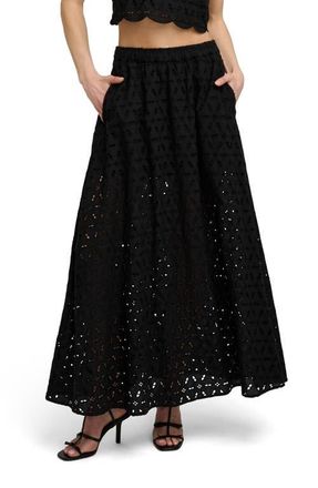 Favorite Daughter The Pretty Please Eyelet Embroidered Cotton Maxi Skirt in Black at Nordstrom, Size X-Large