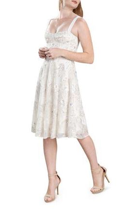 Dress The Population Adelina Sequin Fit & Flare Dress in White Multi at Nordstrom Rack, Size X-Small