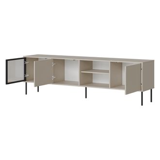 Dmora Mueble Para Televisor Fiuggi, Un Estante, 3 Puertas, Puerta Con Vidrio, 200x40x60h Cm Beige