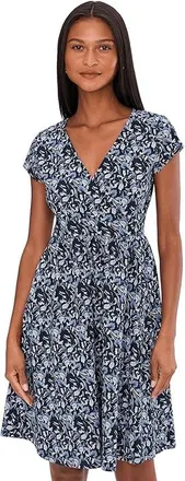 Pact Fit-and-Flare Crossover Dress Womens Dress Paradise Petals Navy Blue : MD, Cotton/Elastane