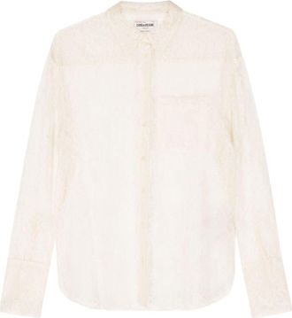 Zadig&Voltaire Tyrone floral-lace mesh shirt - women - Polyester/Polyamide/Mother of Pearl - S - Neutrals