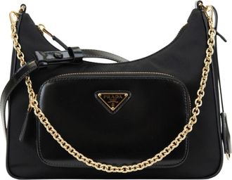 Prada Stijlvolle Schoudertas met Lederen Details - Dames - Schoudertassen - Zwart - ONE Size - Tassen