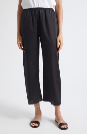 Leset Yoko Lace Hem Crop Cotton Pants in Black at Nordstrom, Size X-Large