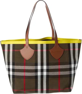 Burberry Check Large Reversible Canvas & Leather Tote