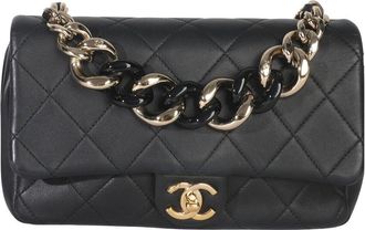 Chanel Black Quilted Leather Elegant Chain Flap Bag (Authentic Pre-Loved)