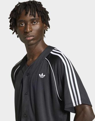 adidas Originals Adicolor - Maglia stile baseball nera e bianca-Nero