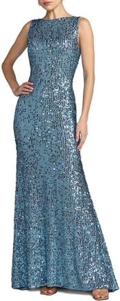 Mac Duggal Petite Sequin Sleeveless Draped Back Evening Gown in Fusion Blue at Nordstrom, Size 12