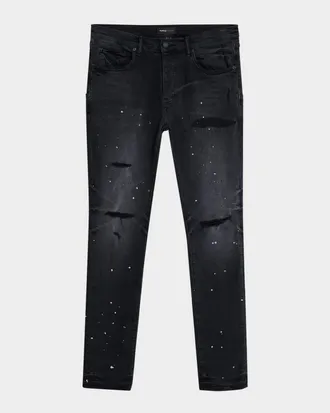 Purple Men & apos;s Reflective Paint Rip & Pair Denim Jeans