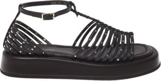 Baldinini Studded Leather Flat Sandal - Dames - Sandalen - Bruin - 40 EU - Leer - Schoenen