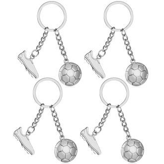 Patelai 4 Pcs Football Keyring for Boys Silver Soccer Boot Ball Metal Keyring Novelty Football Keychain Sports Fan Key Chains for Men Boys Women Bag Key Gifts