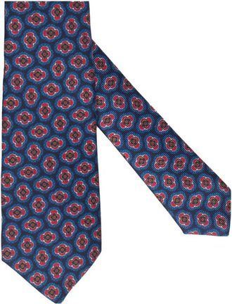 Kiton Accessoires, Heren, Blauw, ONE Size, Zevenvoudige Zijden Stropdas