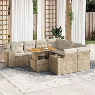 vidaXL Set De Sof&aacute;s De Jard&iacute;n Con Cojines 9 Pzas Rat&aacute;n Sint&eacute;tico Beige Vidaxl