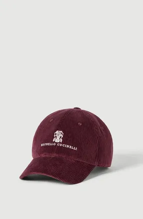 Brunello Cucinelli Comfort cotton and cashmere corduroy baseball cap with embroidered logo in Burgundy at Nordstrom, Size X-Large