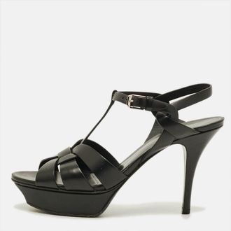 Saint Laurent Saint Laurent Tribute Size 39 Black Leather Platform Sandals