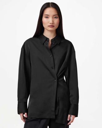 AllSaints Polyester Myrtle Long Line Shirt, Size: UK 14/US 10