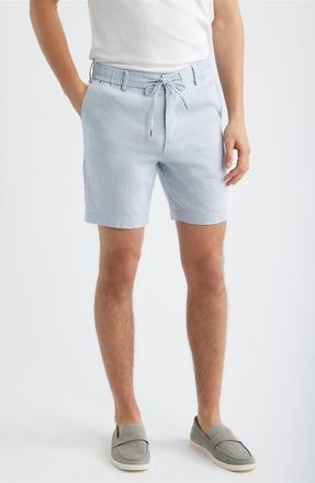BOSS Kane Flat Front Linen Blend Drawstring Shorts in Light/Pastel Blue at Nordstrom, Size 38