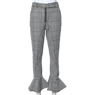 Self Portrait Self Portrait Monochrome Checkered Ruffled Hem Belted Cropped Pants