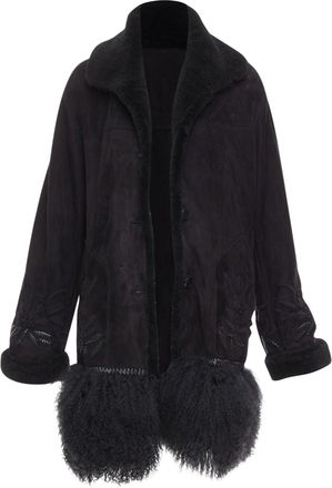 Ermanno Scervino black multi sheep shearling leather embroidered coat IT40 S