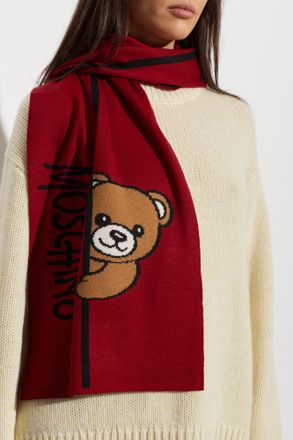 Moschino Scarf With A Characteristic Teddy Bear Motif, Unisex, Red